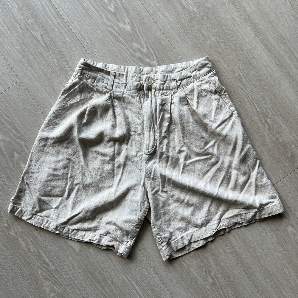 Friful Shorts Womens Large FITS SMALL Linen Blend Oatmeal Beige